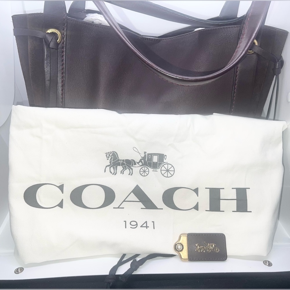 Coach Harmony Hobo in Colorblock Leather & Suede, Oxblood/Brass color
